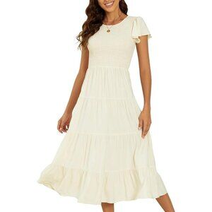 SAXCLE Women's Summer Casual Short Sleeve Crew Neck Beach Midi Dress